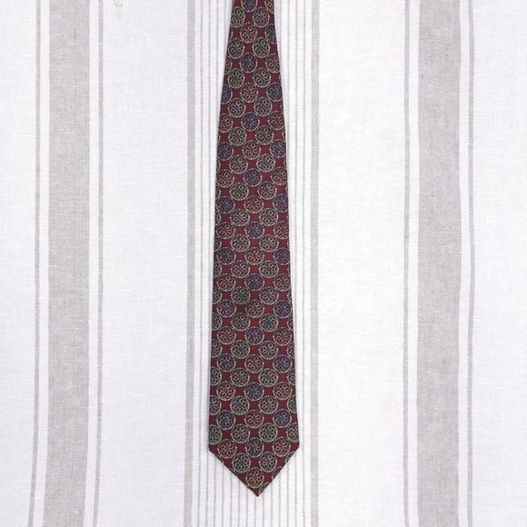 Christian Dior Monsieur Tie Mens Burgundy Silk Geometric Floral Pattern Made USA - Picture 6 of 7